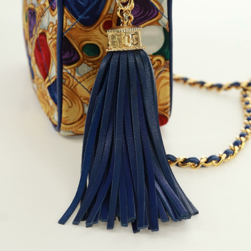 【日本直送】香奈兒 (CHANEL) 絎縫鏈條肩背包,絲綢多色金色雙C標誌,正品編號 172070SAV-7