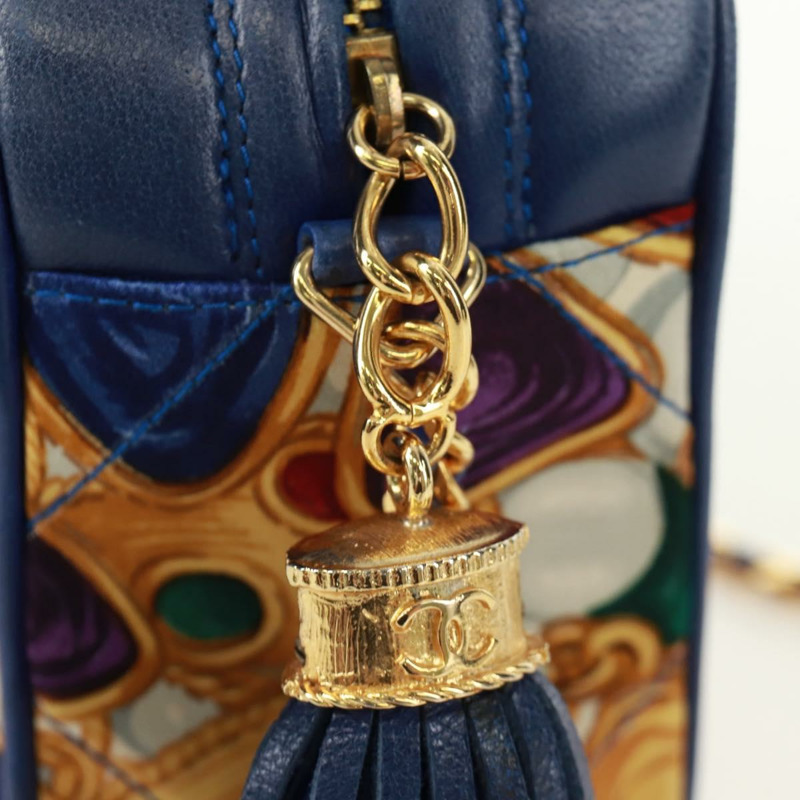 【日本直送】香奈兒 (CHANEL) 絎縫鏈條肩背包,絲綢多色金色雙C標誌,正品編號 172070SAV-8