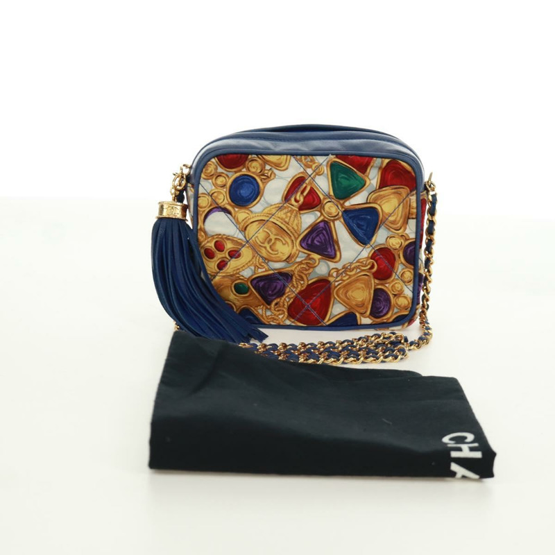 【日本直送】香奈兒 (CHANEL) 絎縫鏈條肩背包,絲綢多色金色雙C標誌,正品編號 172070SAV-11