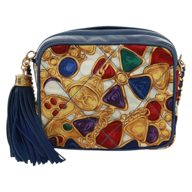 【日本直送】香奈兒 (CHANEL) 絎縫鏈條肩背包,絲綢多色金色雙C標誌,正品編號 172070SAV-12