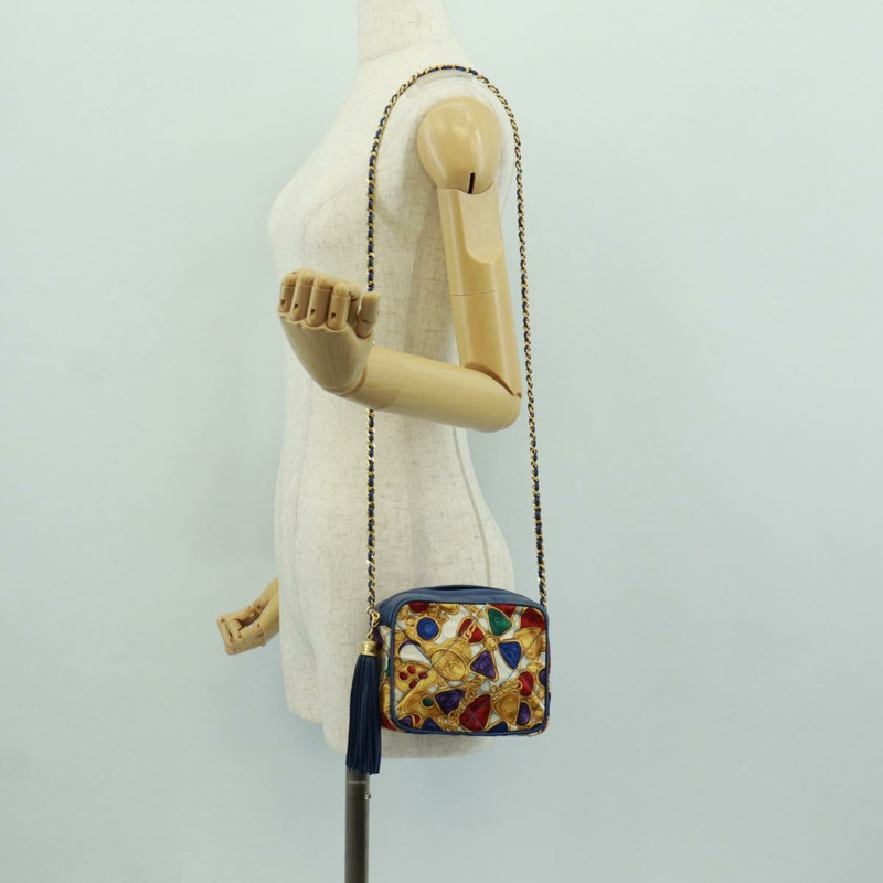 【日本直送】香奈兒 (CHANEL) 絎縫鏈條肩背包,絲綢多色金色雙C標誌,正品編號 172070SAV-23