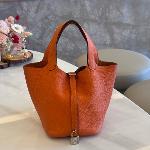 Hermes 愛馬仕 Picotin 菜籃子18/手提包/愛馬仕橘/95新美品