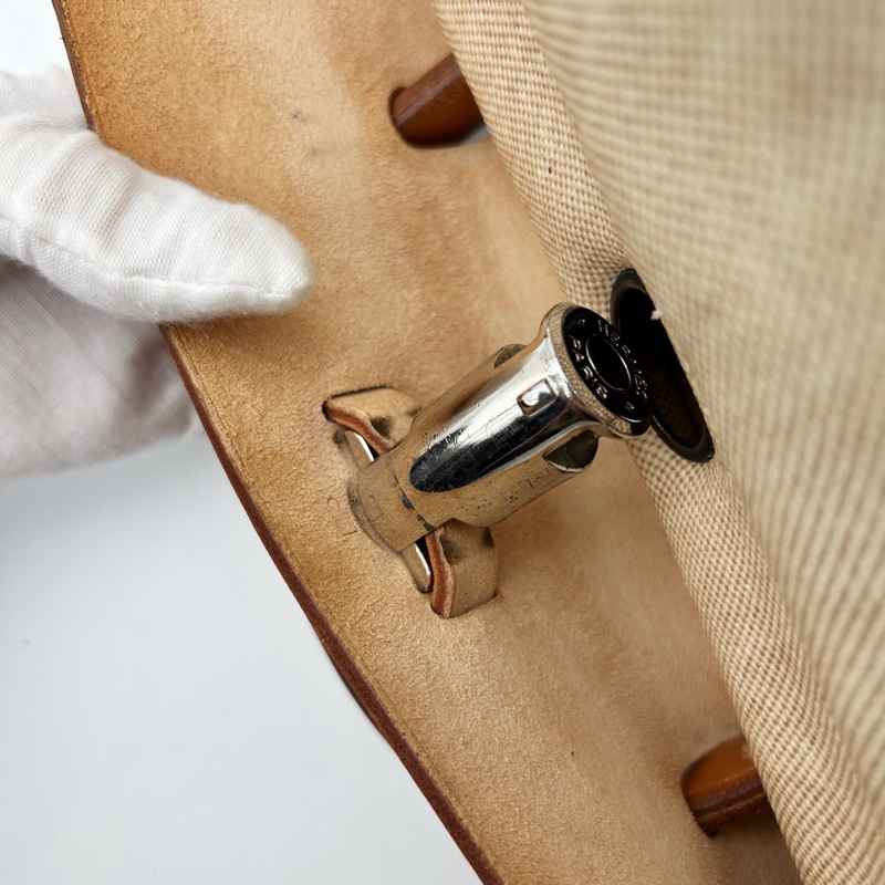 「JL精品代購」愛馬仕米色帆布拼皮2way herbag小號 附黑色替換袋-16