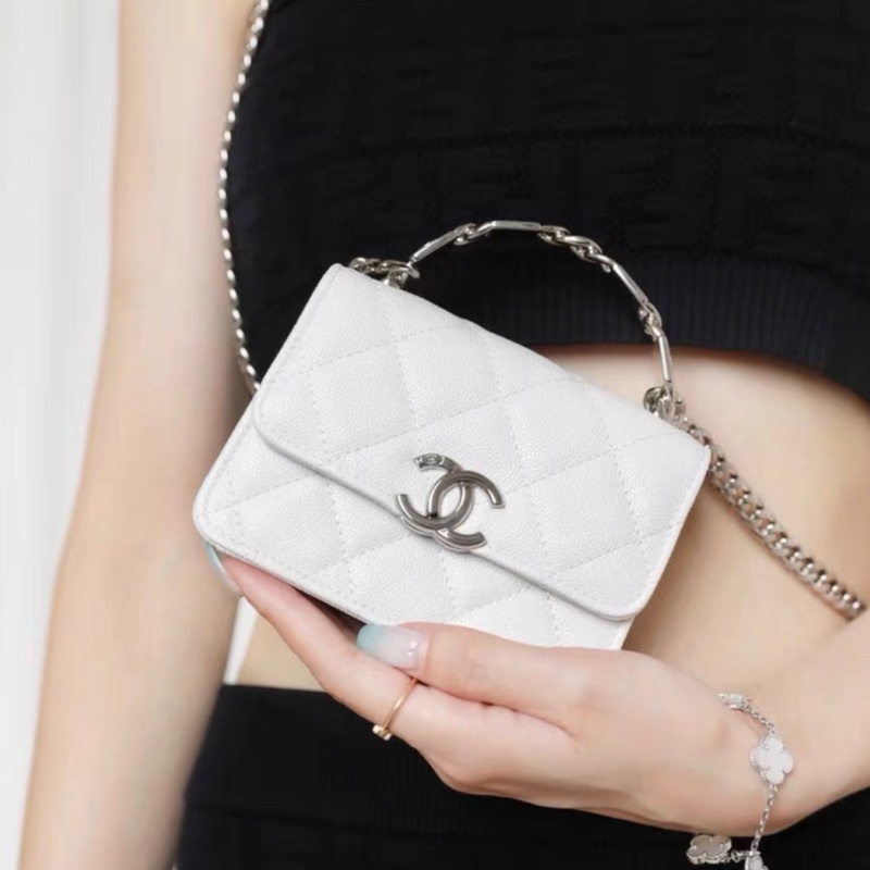 【97新 ✨ 全網最低價！】香奈兒Chanel Kelly mini 白銀 琺瑯手柄 荔枝皮（下單前先詢問庫存❗️）-0