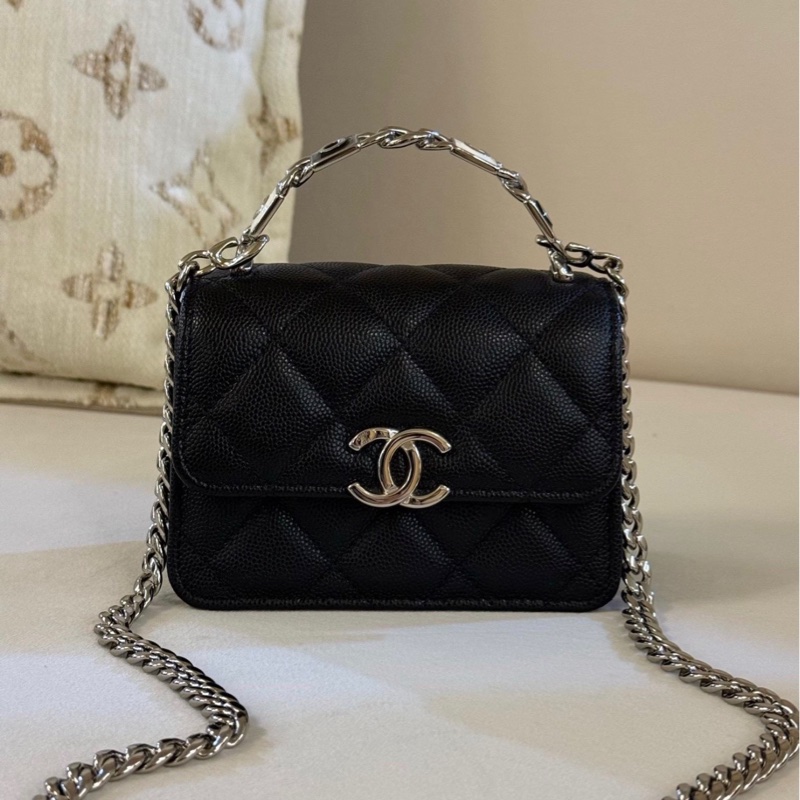 【97新 ✨ 全網最低價！】香奈兒Chanel Kelly mini 黑銀 琺瑯手柄 荔枝皮（下單前先詢問庫存❗️）-0