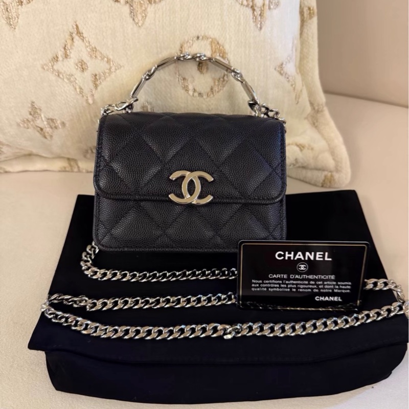 【97新 ✨ 全網最低價!】香奈兒Chanel Kelly mini 黑銀 琺瑯手柄 荔枝皮(下單前先詢問庫存❗️)-1