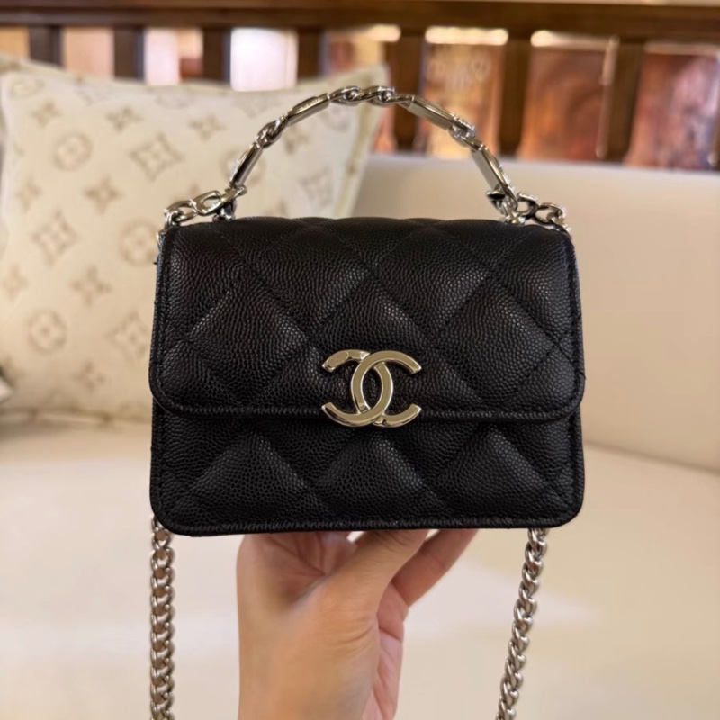 【97新 ✨ 全網最低價!】香奈兒Chanel Kelly mini 黑銀 琺瑯手柄 荔枝皮(下單前先詢問庫存❗️)-2