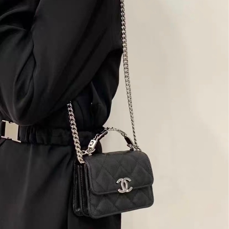 【97新 ✨ 全網最低價！】香奈兒Chanel Kelly mini 黑銀 琺瑯手柄 荔枝皮（下單前先詢問庫存❗️）-8