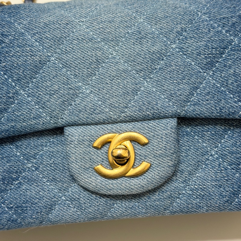 914intheair精品代購『限量品閒置』Chanel 香奈兒 漸層牛仔 大mini CF 20cm classic flag牛仔包-8