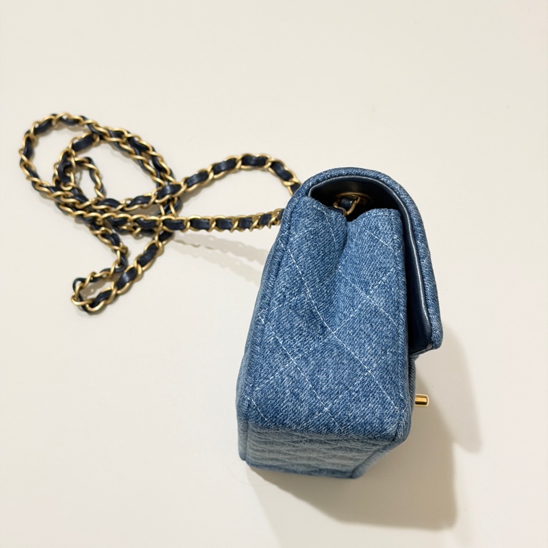 914intheair精品代購『限量品閒置』Chanel 香奈兒 漸層牛仔 大mini CF 20cm classic flag牛仔包-11