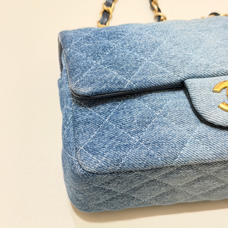 914intheair精品代購『限量品閒置』Chanel 香奈兒 漸層牛仔 大mini CF 20cm classic flag牛仔包-18