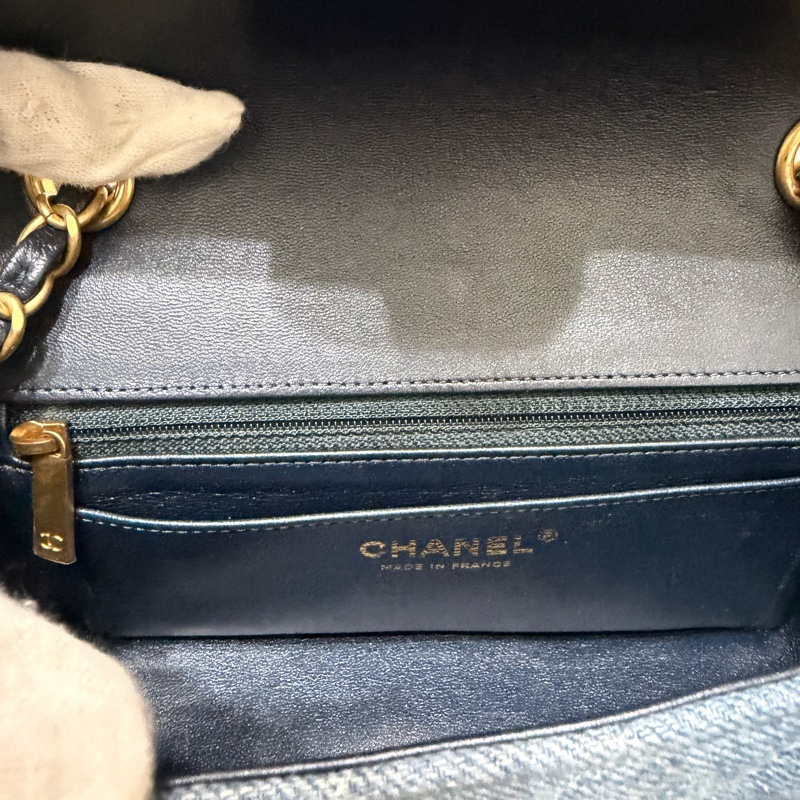 914intheair精品代購『限量品閒置』Chanel 香奈兒 漸層牛仔 大mini CF 20cm classic flag牛仔包-28