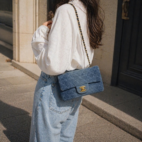 914intheair精品代購『限量品閒置』Chanel 香奈兒 漸層牛仔 大mini CF 20cm classic flag牛仔包