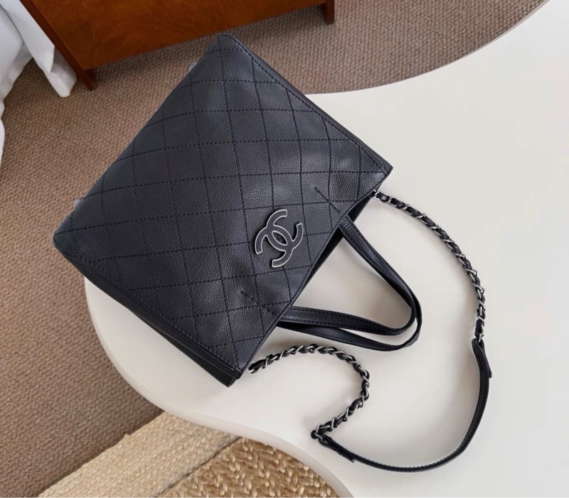 【97新 ✨ 全網最低價！】中古 Chanel香奈兒 黑銀琺瑯扣托特包小號 tote（下單前先詢問庫存❗️）-2