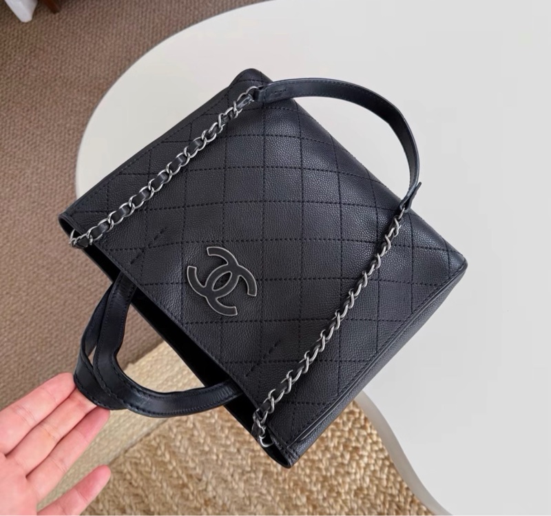 【97新 ✨ 全網最低價！】中古 Chanel香奈兒 黑銀琺瑯扣托特包小號 tote（下單前先詢問庫存❗️）-3
