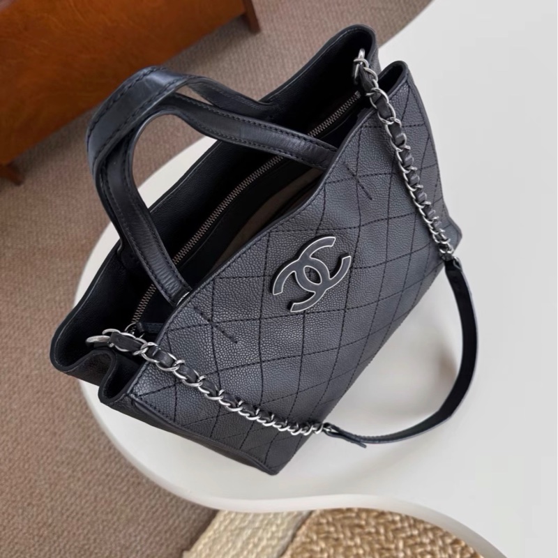 【97新 ✨ 全網最低價！】中古 Chanel香奈兒 黑銀琺瑯扣托特包小號 tote（下單前先詢問庫存❗️）-5