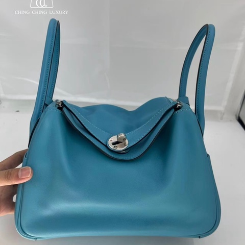 Hermes🌈Lindy 26🩵北方藍色內拼綠色銀扣🩵97.5新🌟Swift皮🌟愛馬仕🌟