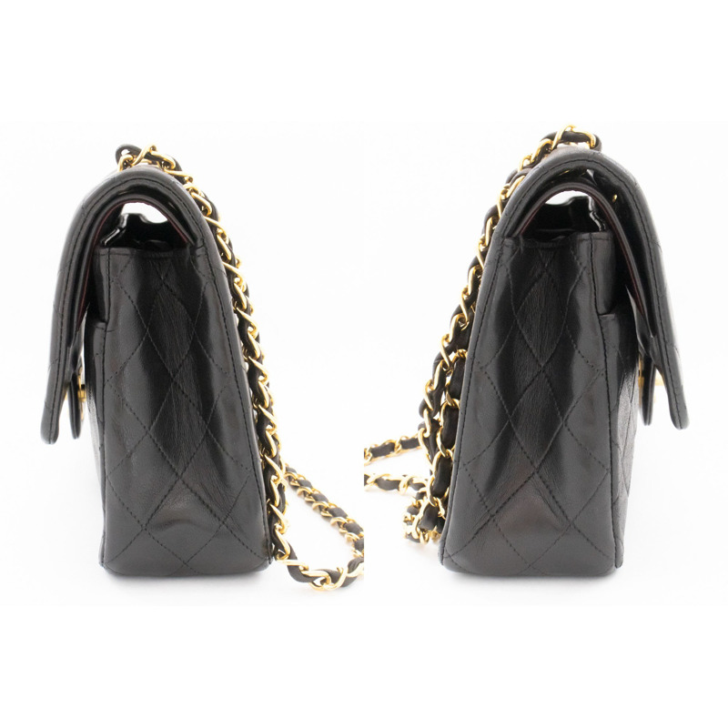 【日本直送】香奈兒經典雙蓋10吋鏈條單肩背包,黑色羊皮-4