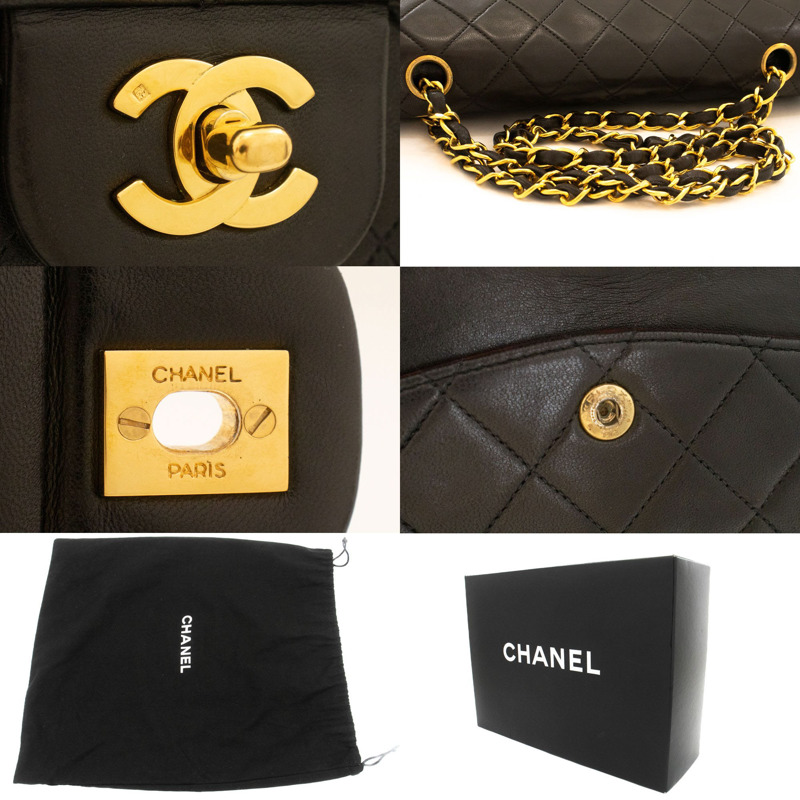 【日本直送】香奈兒經典雙蓋10吋鏈條單肩背包,黑色羊皮-6