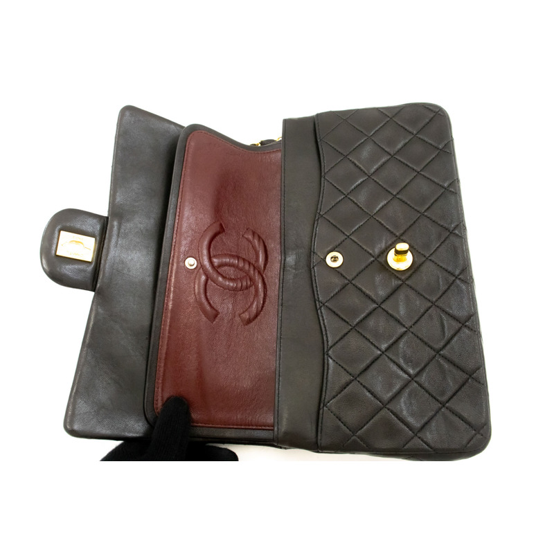 【日本直送】香奈兒經典雙蓋10吋鏈條單肩背包,黑色羊皮-10