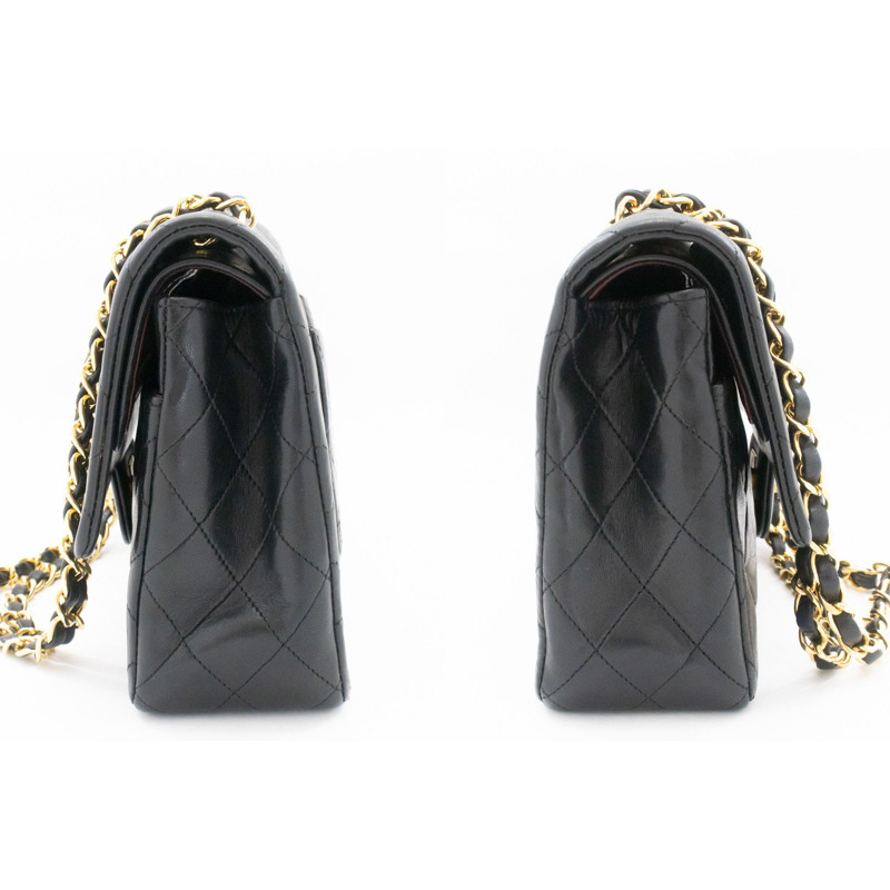 【日本直送】香奈兒經典雙蓋10吋鏈條單肩背包,黑色羊皮-4