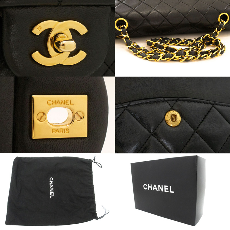 【日本直送】香奈兒經典雙蓋10吋鏈條單肩背包,黑色羊皮-6