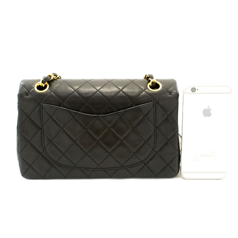 【日本直送】香奈兒經典雙蓋9吋鏈條單肩背包,黑色羊皮-2