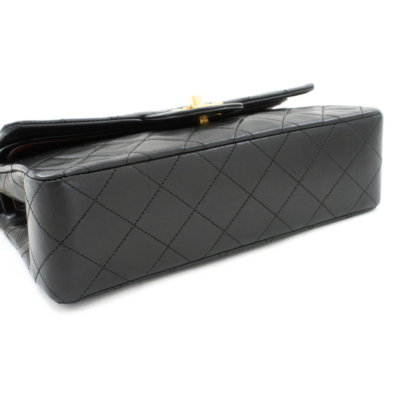 【日本直送】香奈兒經典雙蓋9吋鏈條單肩背包,黑色羊皮-3