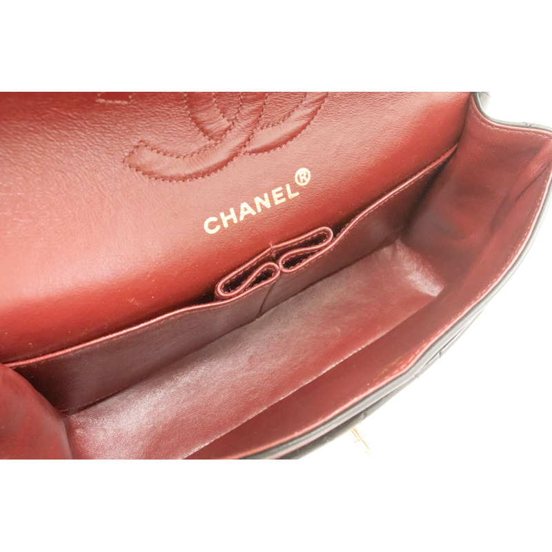 【日本直送】香奈兒經典雙蓋9吋鏈條單肩背包,黑色羊皮-9