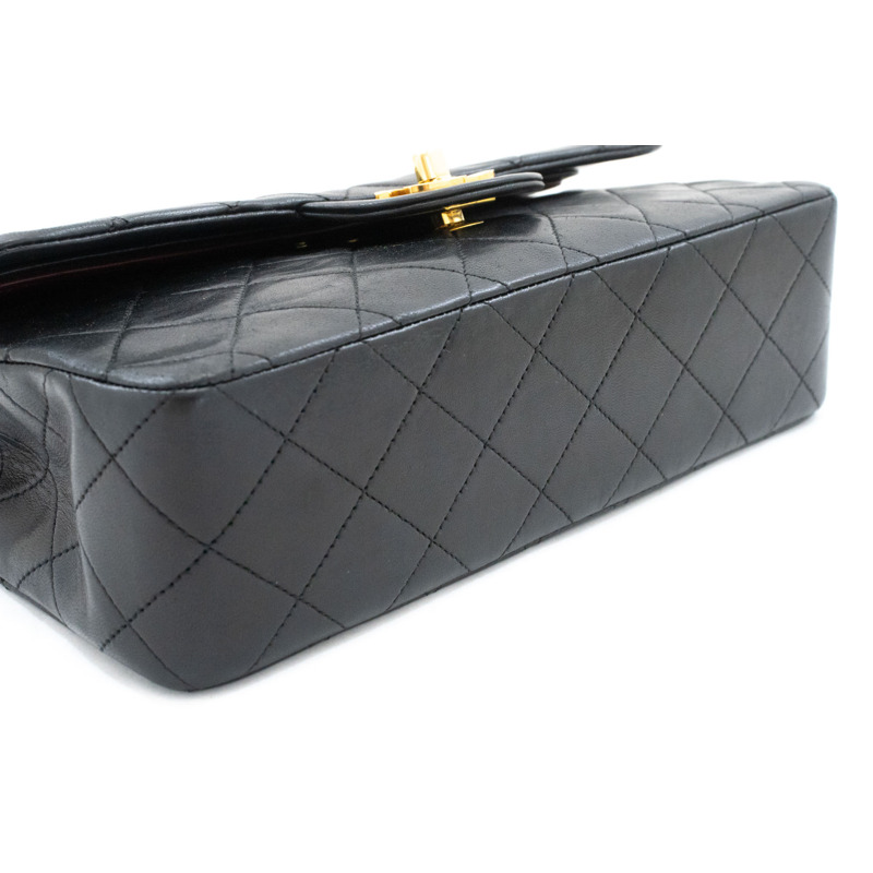 【日本直送】香奈兒經典雙蓋9吋鏈條單肩背包,黑色羊皮-3