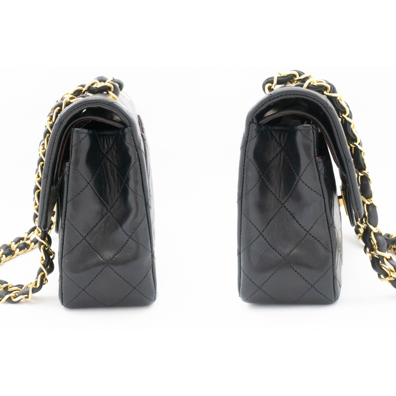 【日本直送】香奈兒經典雙蓋9吋鏈條單肩背包,黑色羊皮-4