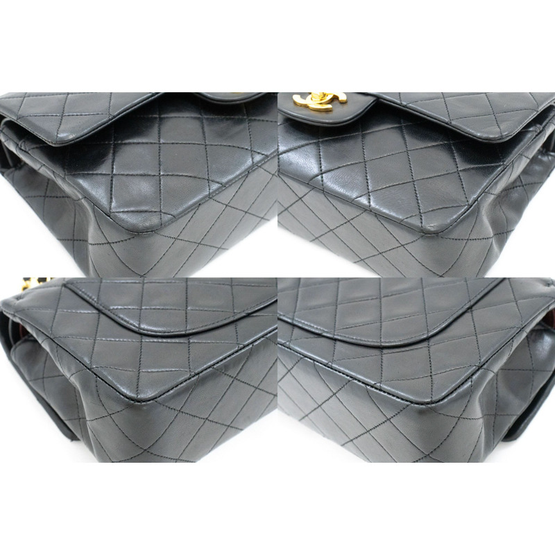 【日本直送】香奈兒經典雙蓋9吋鏈條單肩背包,黑色羊皮-5