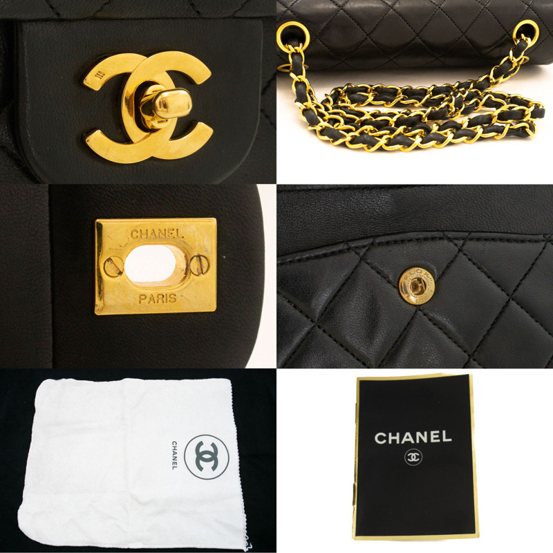 【日本直送】香奈兒經典雙蓋9吋鏈條單肩背包,黑色羊皮-6