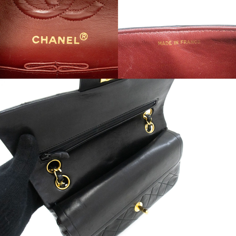 【日本直送】香奈兒經典雙蓋9吋鏈條單肩背包,黑色羊皮-7