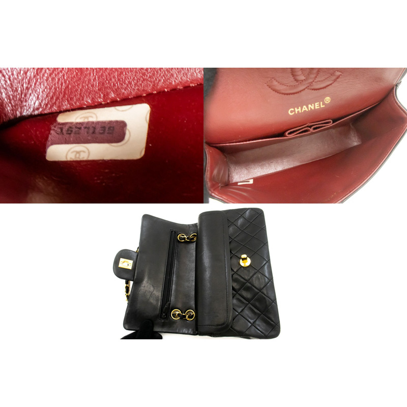 【日本直送】香奈兒經典雙蓋9吋鏈條單肩背包,黑色羊皮-8