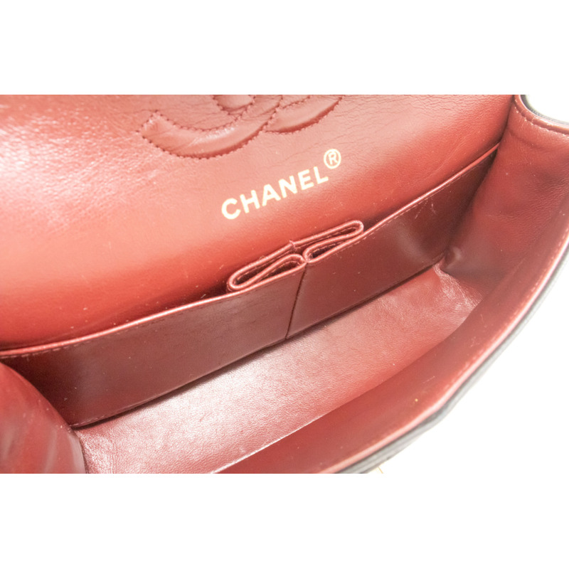 【日本直送】香奈兒經典雙蓋9吋鏈條單肩背包,黑色羊皮-9