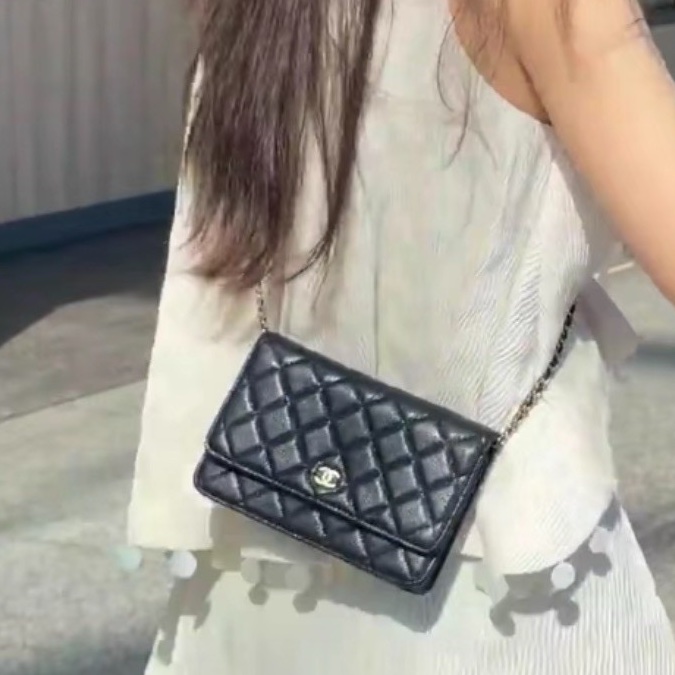 99新🆕超低價💯✨Chanel香奈兒黑金菱格紋woc發財包單肩斜挎包-0