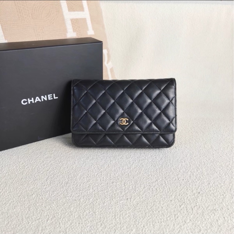 99新🆕超低價💯✨Chanel香奈兒黑金菱格紋woc發財包單肩斜挎包-4