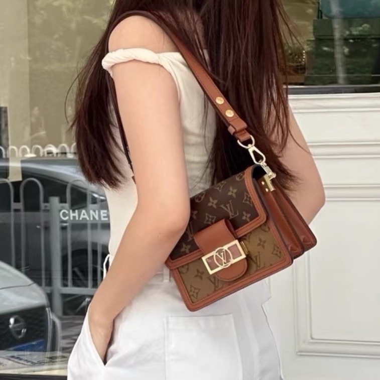 專櫃斷貨王🔥99新😍Lv路易威登老花焦糖拼色小號達芙妮單肩手提包-5