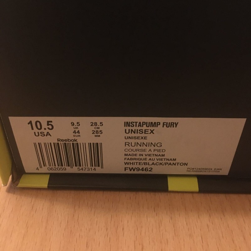 全新Reebok 黑色與白色 x K e n z o Minami Instapump Fury/US10.5號-10