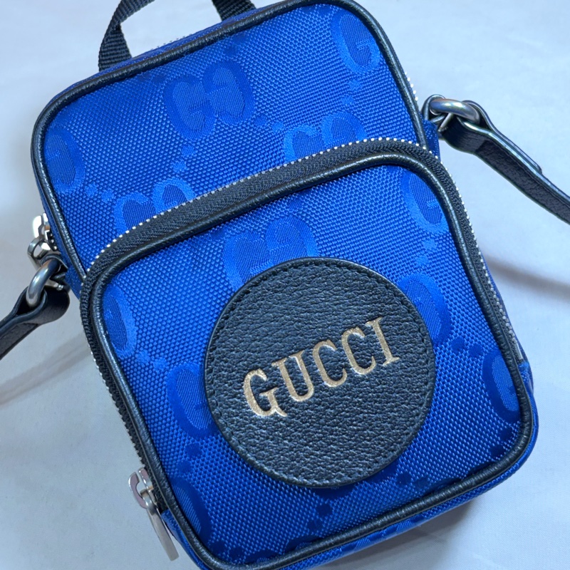🔥超級好看 Gucci 古馳 質感藍滿版老花 雙層記者包 肩/斜背小包-3