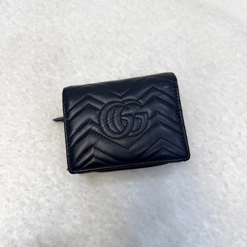 古馳馬夢短夾GUCCI黑金對開10卡零錢拉鍊短夾546580-1