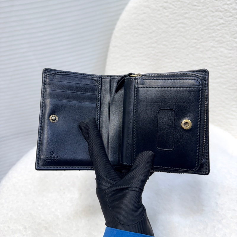 古馳馬夢短夾GUCCI黑金對開10卡零錢拉鍊短夾546580-4