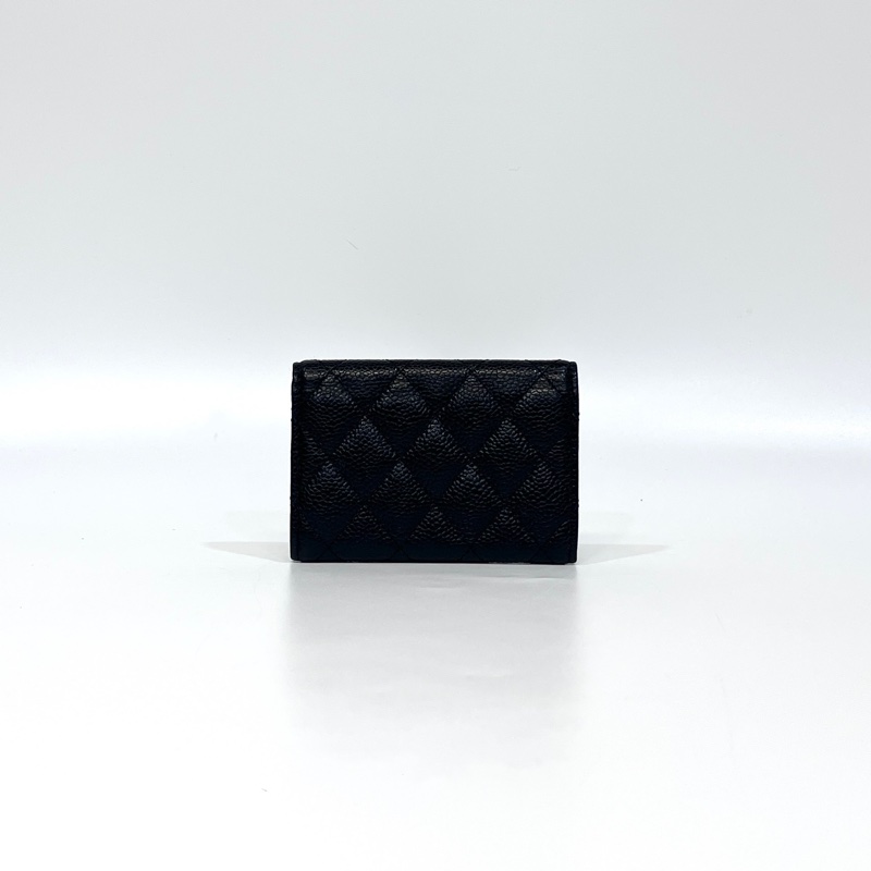 香奈兒coco卡包Chanel 黑金牛皮CF三折下蓋卡包AP0214-3