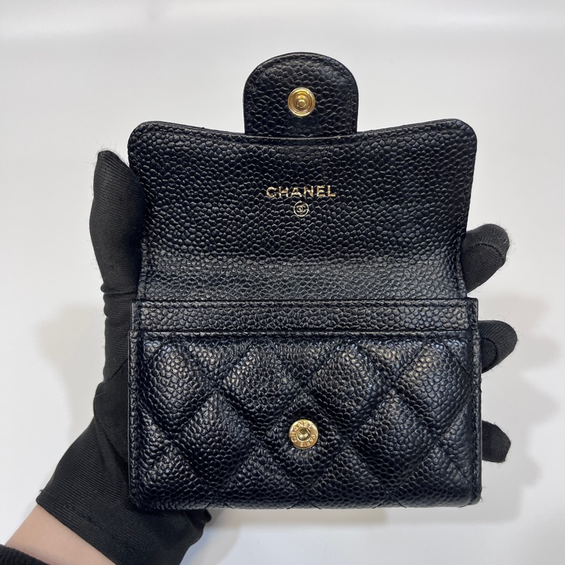 香奈兒coco卡包Chanel 黑金牛皮CF三折下蓋卡包AP0214-6