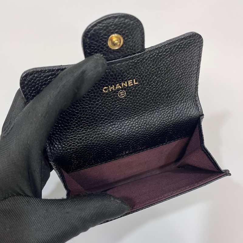 香奈兒coco卡包Chanel 黑金牛皮CF三折下蓋卡包AP0214-7