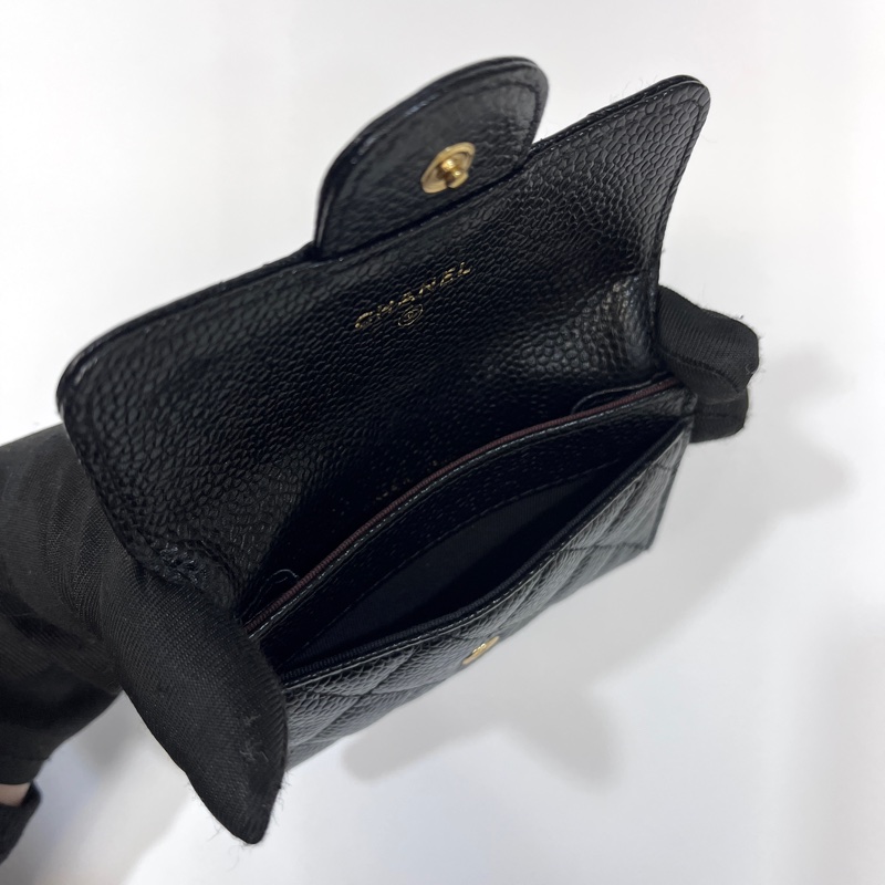 香奈兒coco卡包Chanel 黑金牛皮CF三折下蓋卡包AP0214-8