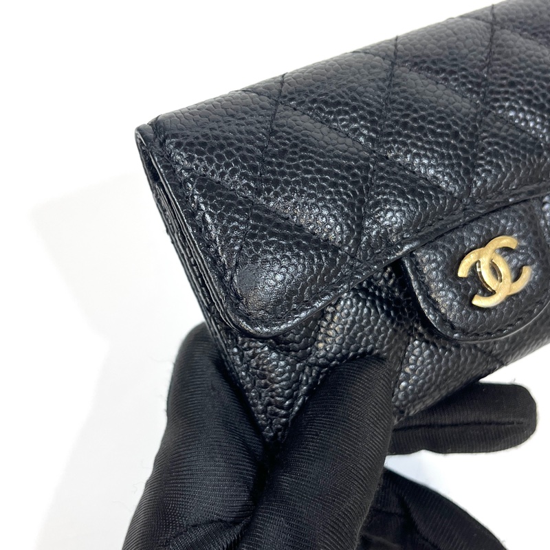 香奈兒coco卡包Chanel 黑金牛皮CF三折下蓋卡包AP0214-9