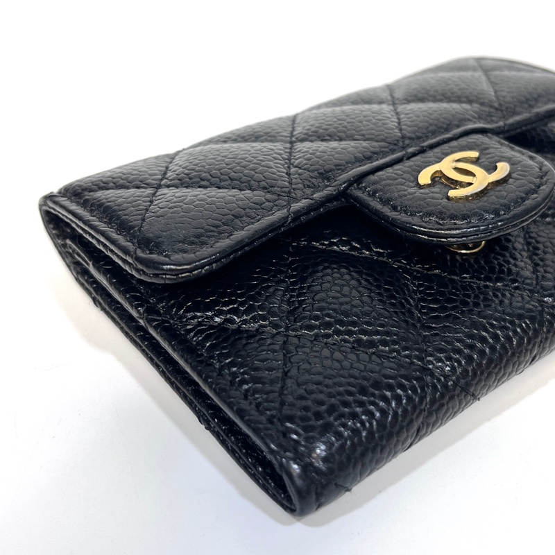 香奈兒coco卡包Chanel 黑金牛皮CF三折下蓋卡包AP0214-11