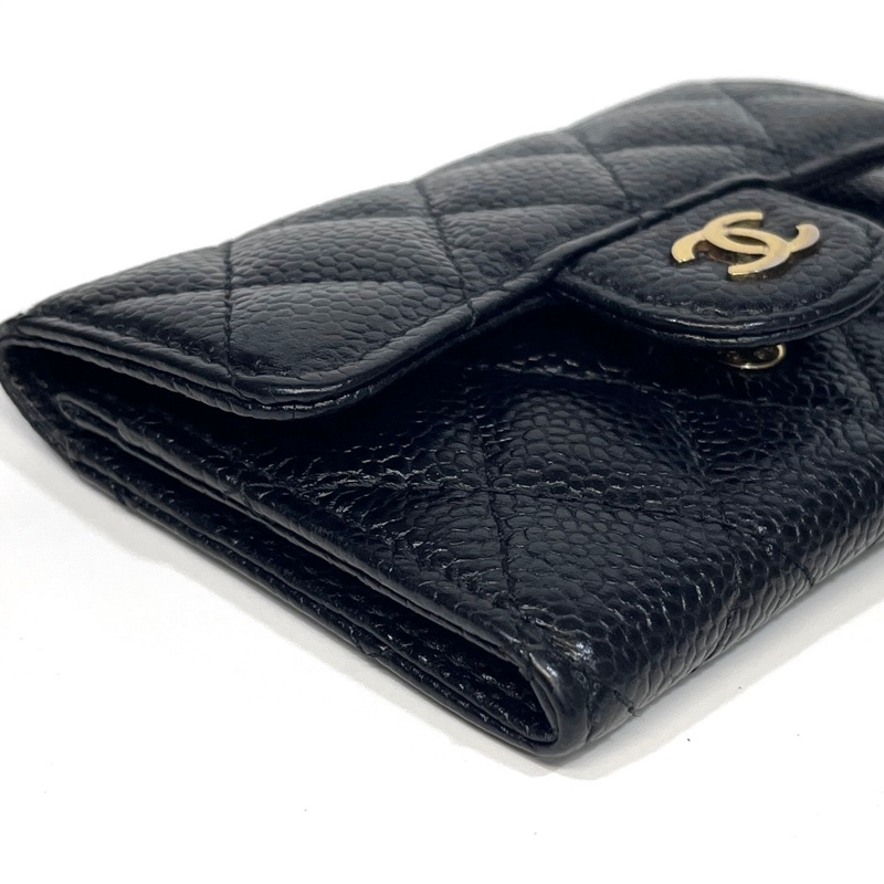 香奈兒coco卡包Chanel 黑金牛皮CF三折下蓋卡包AP0214-12